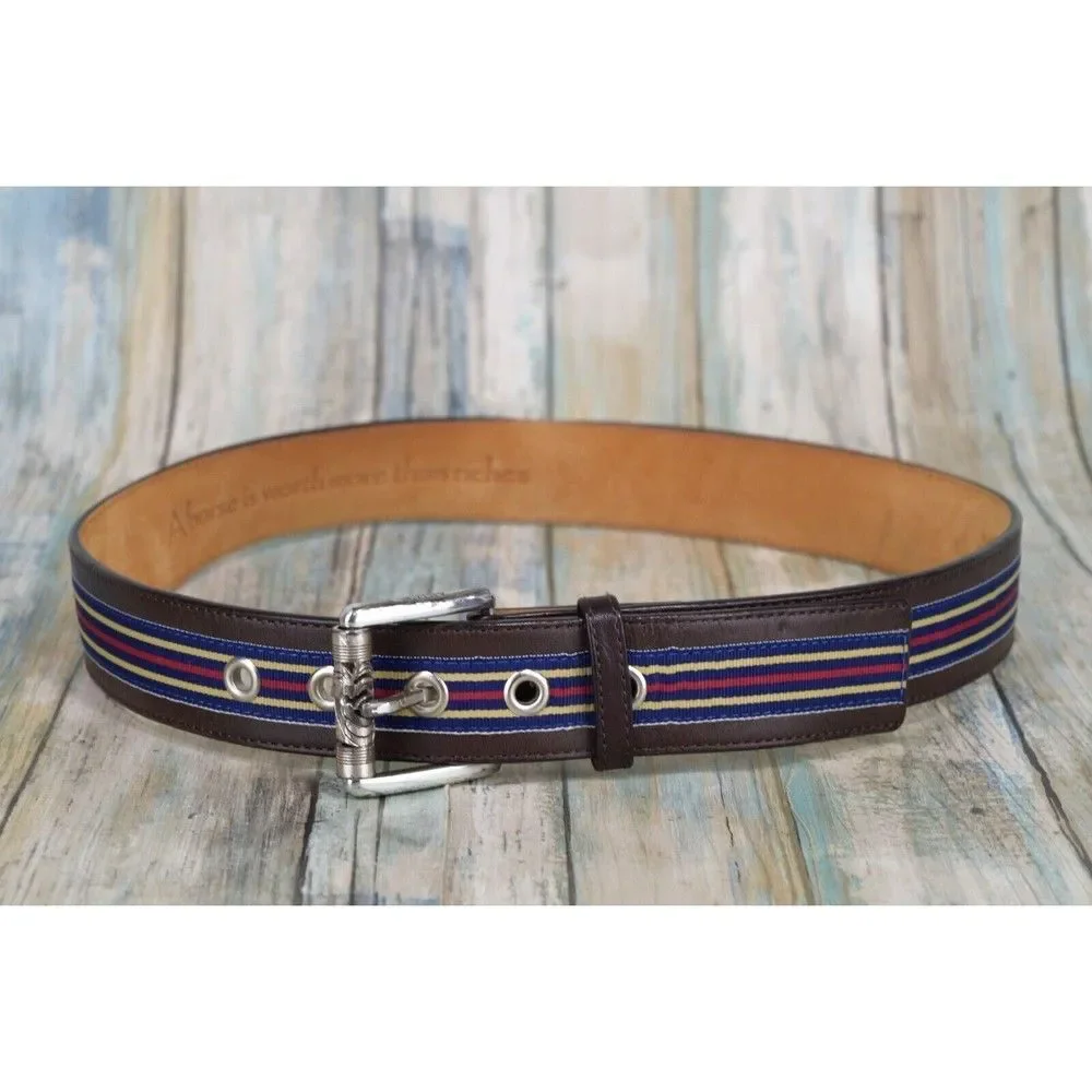 Ariat The Inside Story Striped Leather Belt Size 32 Blue Yellow Red